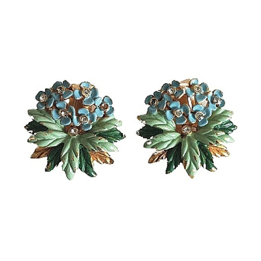 Hollycraft 1953 enamel flower clip-on earrings